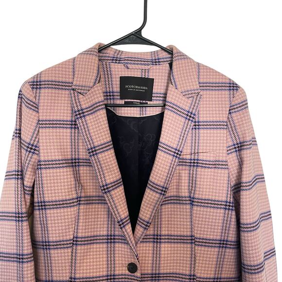 Scotch & Soda Houndstooth Checked Classic Tailored Blazer Womens Pink Size M - Picture 5 of 14